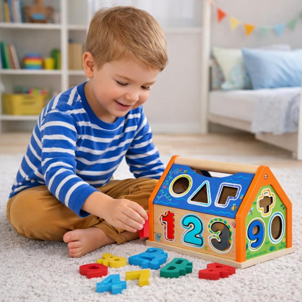 Brinquedo Educativo Madeira Casinha Encaixar Formas Numeros