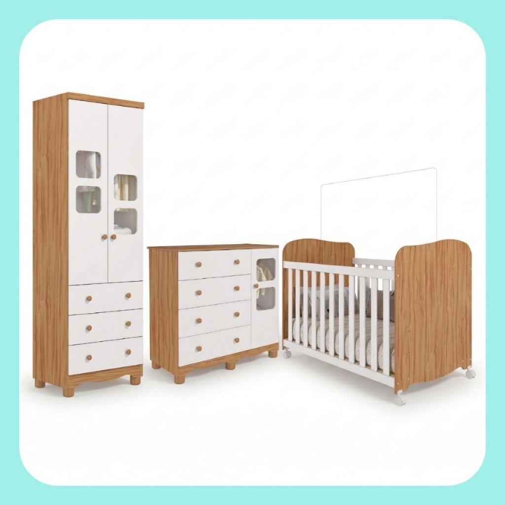 Quarto De Bebê Completo Berço Americano Uli Guarda Roupa Uli 2 Portas Cômoda Uli 100 Mdf