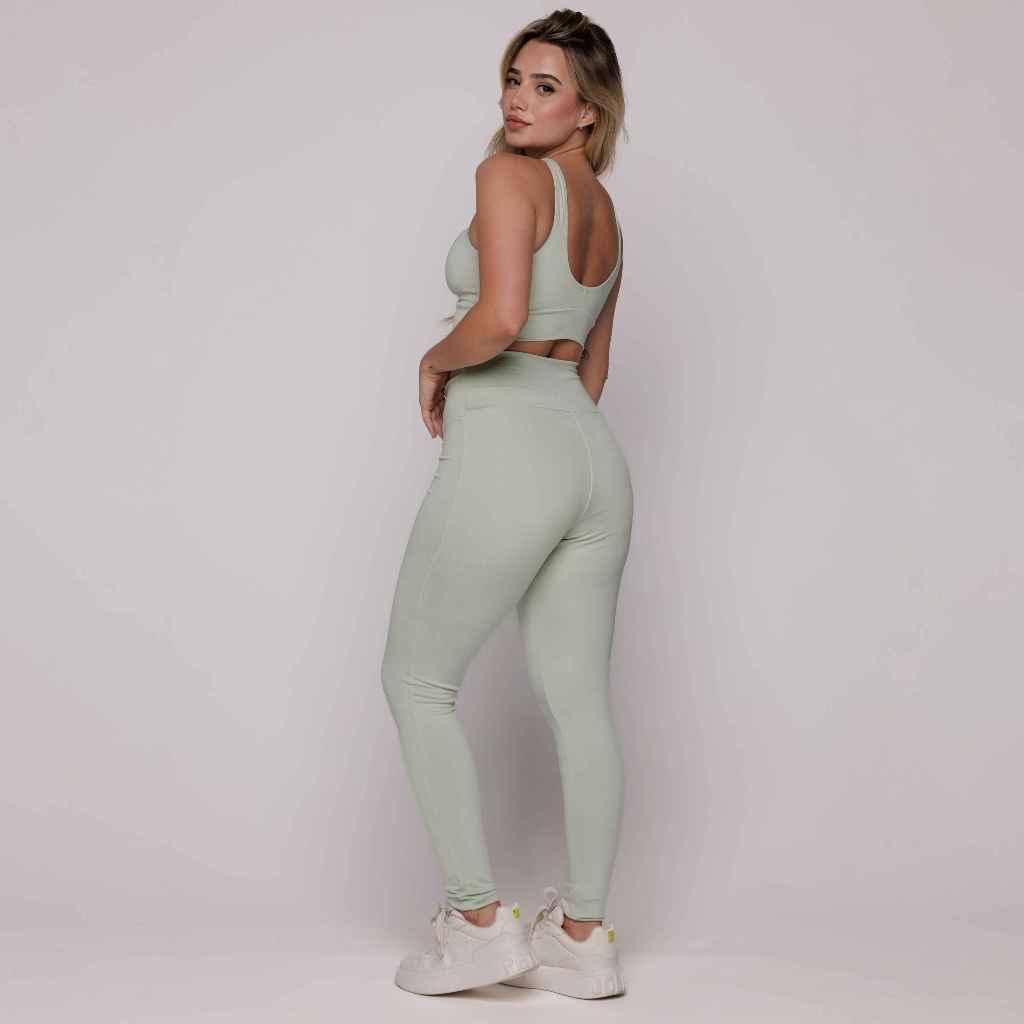 Conjunto Academia Fitness Feminino Legging Cintura Alta Treino Forro Duplo Aqn Sport