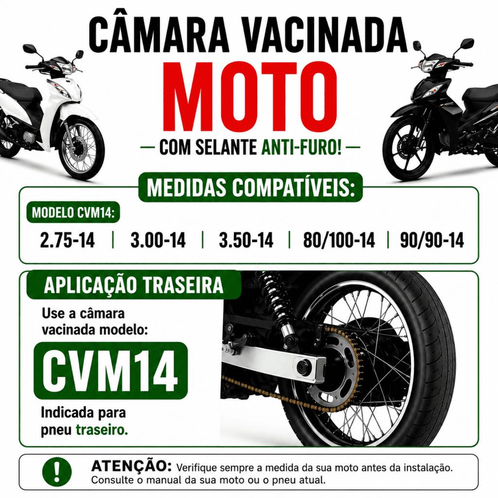 Câmara De Ar Moto Com Vacina De Pneu Xtire Selante Anti Furo Para Cg Titan Fan Biz Pop Bros Xre Lander Crosser Tornado
