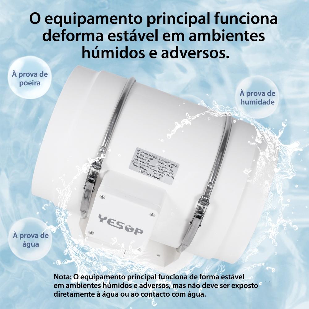 Exaustor Axial Turbo 200mm 110W 220V Silencioso In Line Ventilação Residencial Yesop