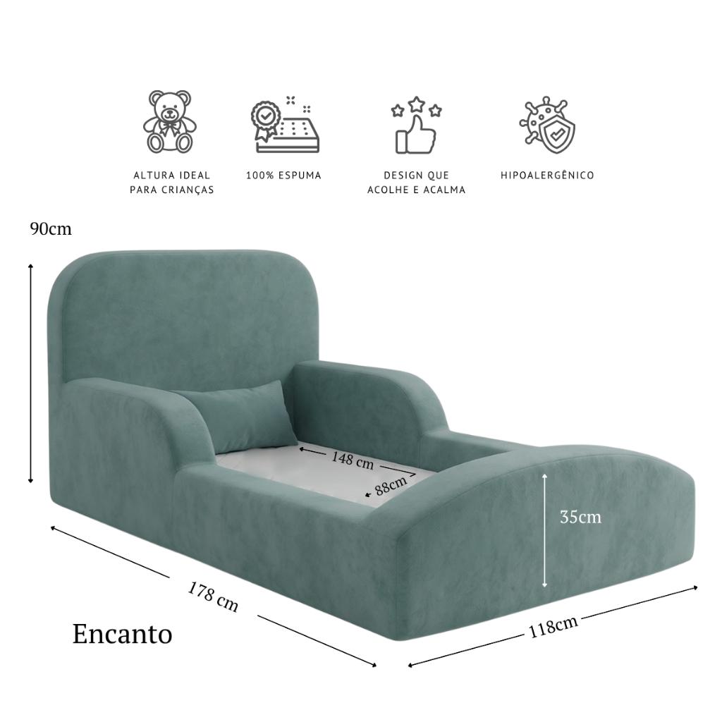 Cama Montessoriana Berço Encanto 100 Espuma Verde Água Keiko