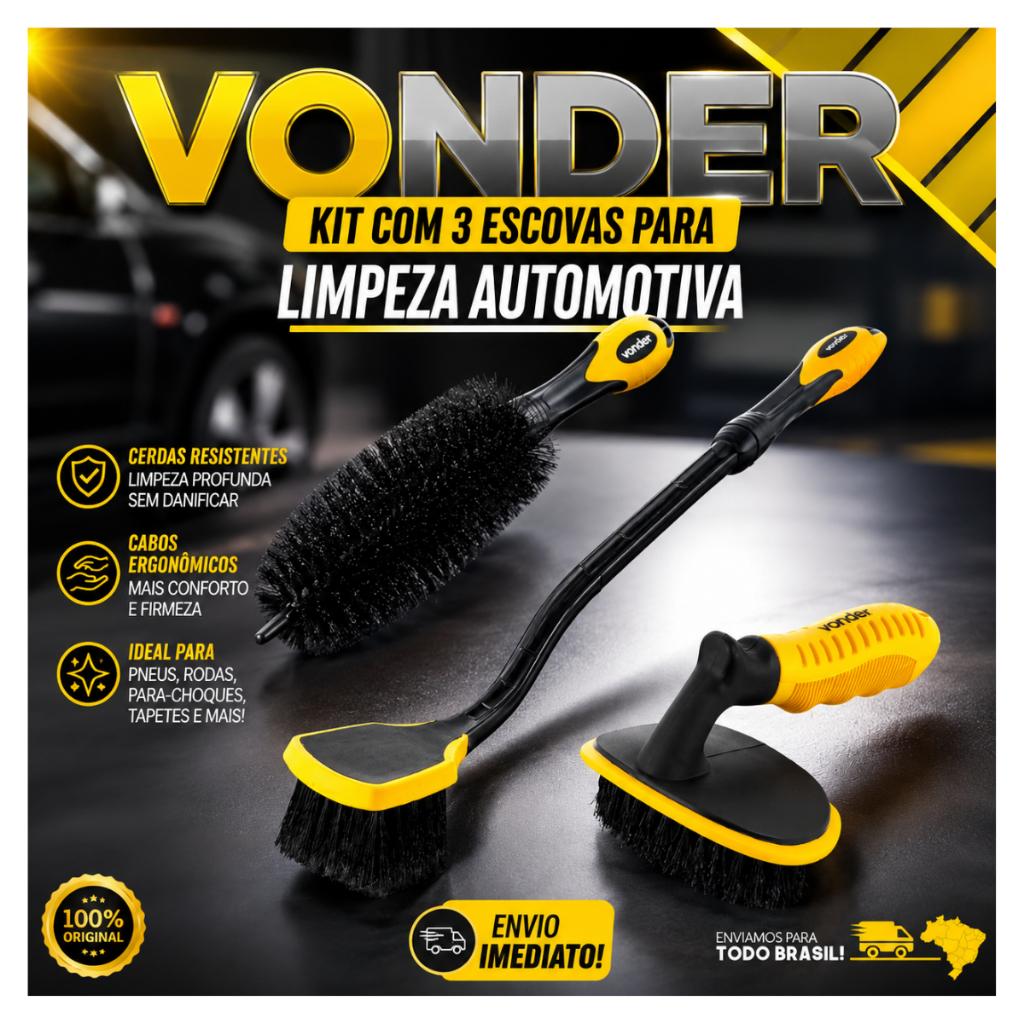 Kit Limpeza Automotiva Com 3 Peças Para Pneus Rodas E Caixa Vonder Resistente Oferta Carro Moto Top
