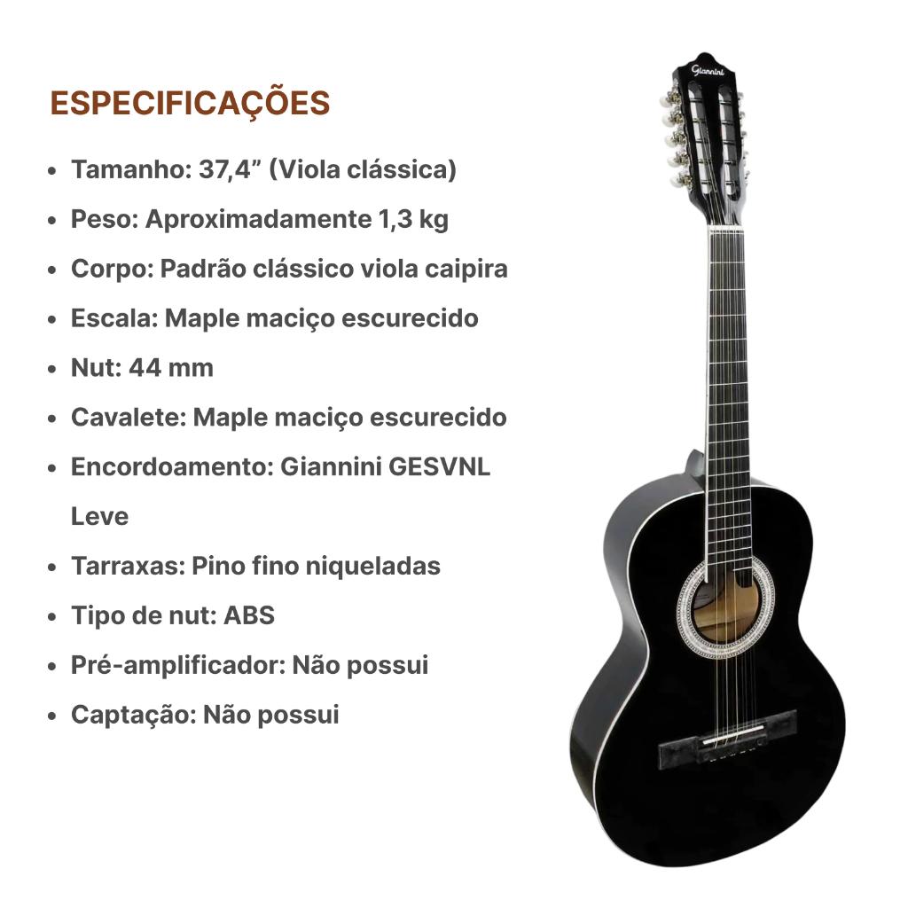 Viola Caipira Acústica Giannini Vs14 Preta Bk C/Captador