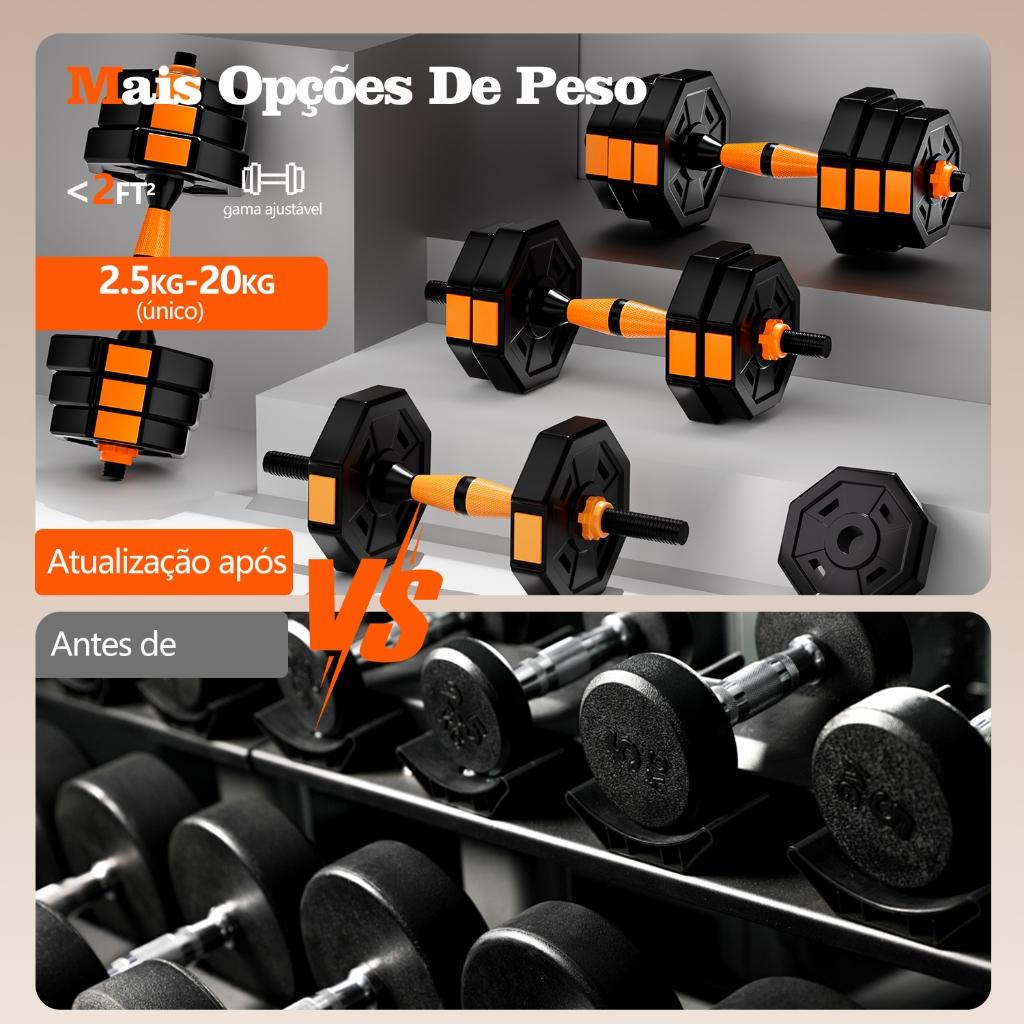 Halteres Kettlebell 6 Em 1 Octágono Barbell Regulável Até 20kg Joyfox Fitness Cor Laranja