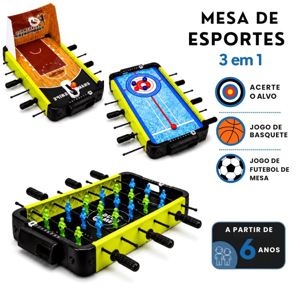 Mesa 3 Em 1 Pebolim Bocha E Basquete De Mesa Portátil Infantil Divertida - Castela