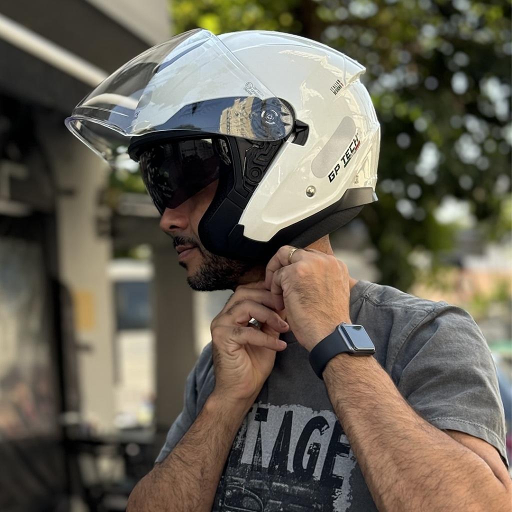 Capacete Gp Tech Open Of669 Perolizado Com Viseira Interna Fumê