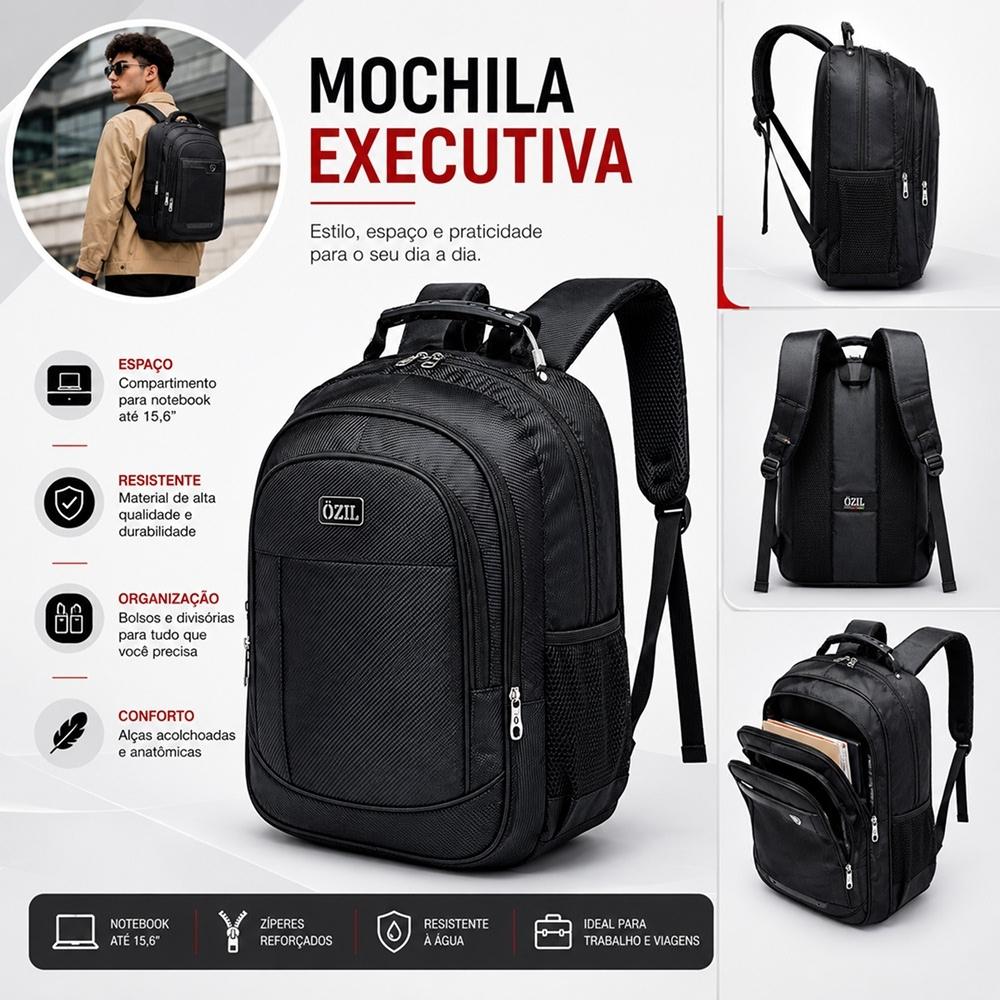 Mochila Masculina Executiva Notebook Alça Cabo Aço Reforçada