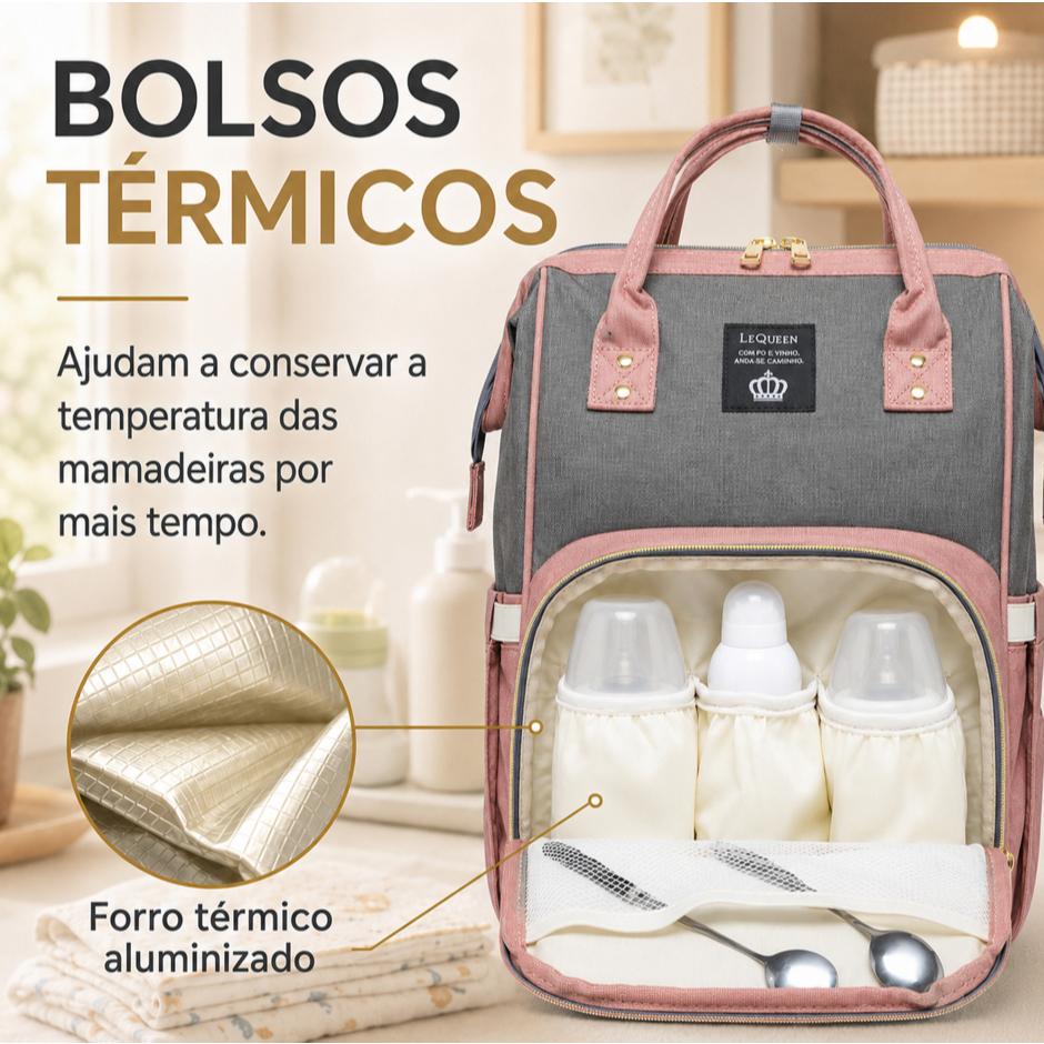 Mochila Bolsa Maternidade Lequeen Original Porta Mamadeira Menina Menino