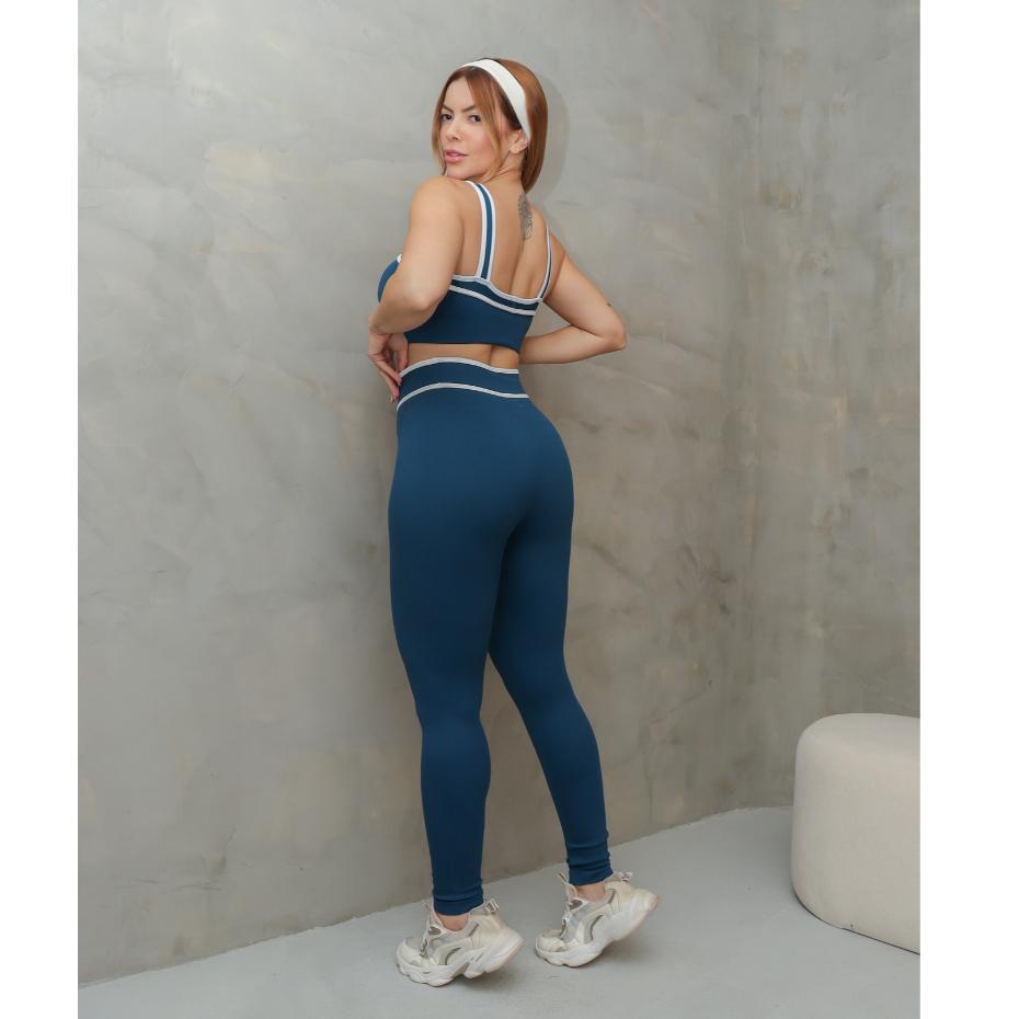 Conjunto Fitness Feminino Esportivo Top Cruzado E Legging Cintura Alta Academia