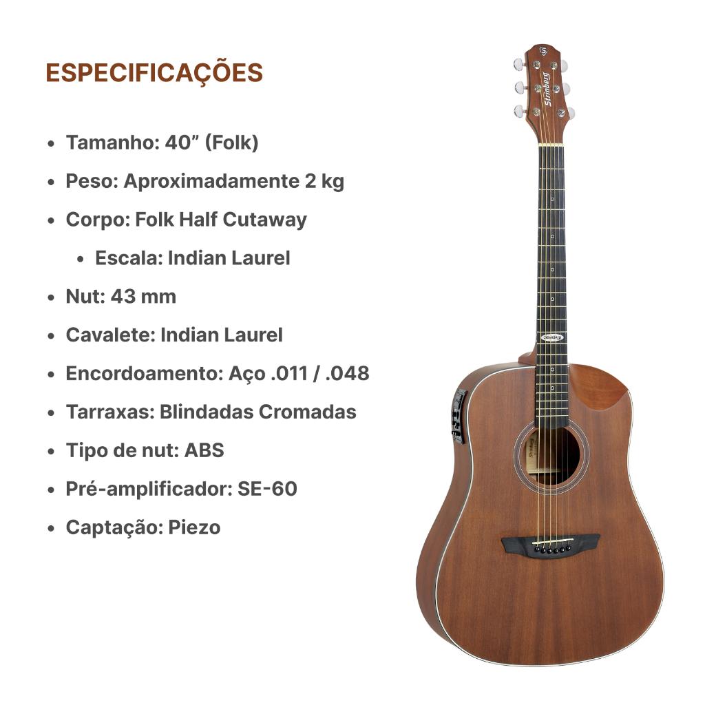 Kit Violao Strinberg Eletrico Sd201hc Half Cutaway Completo