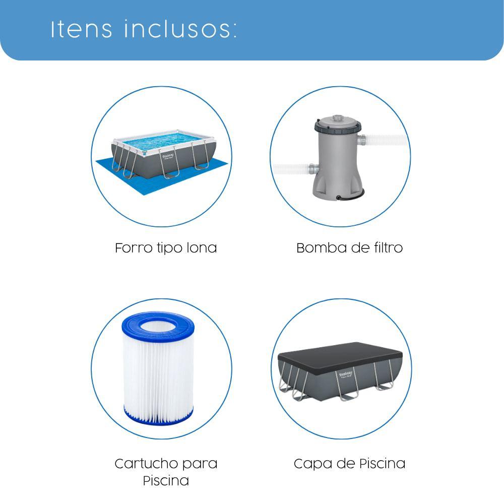 Piscina Estrutural Retangular 4000 Litros + Filtro + Capa + Lona Power Steel Bestway