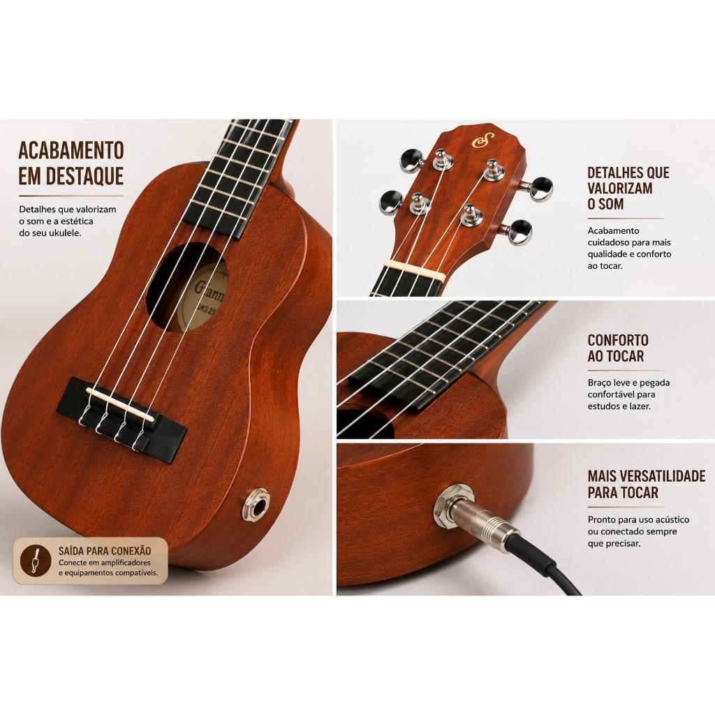 Ukulele Eletroacústico Giannini Uks23 Ns + Capa E Acessórios