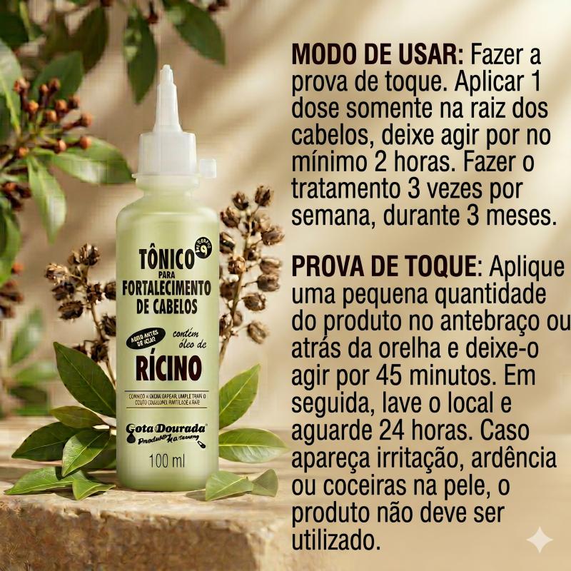 Kit 2 Tônicos Capilares Gota Dourada - Fortalecimento De Cabelos - Rícino