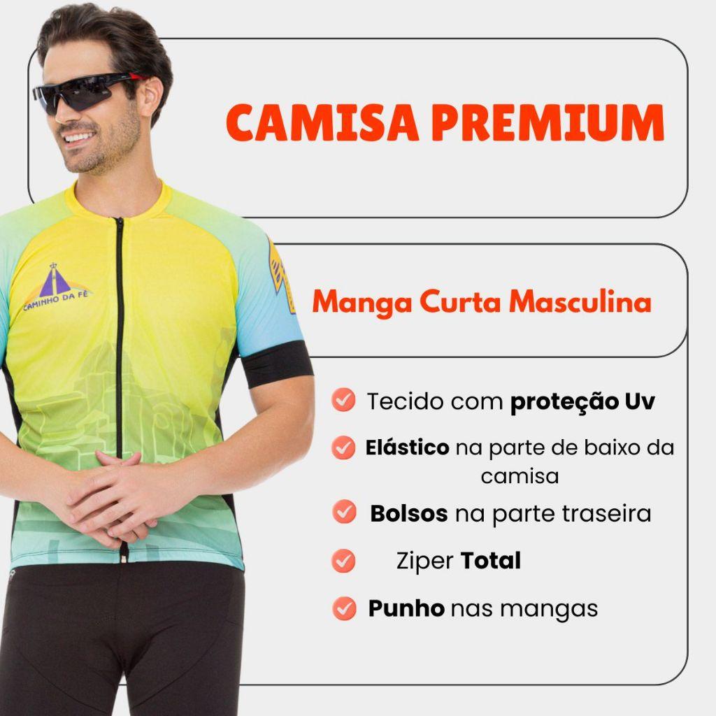 Conjunto De Ciclismo Masculino Camisa Caminho Da Fé Premium Bermuda Gel Roupa De Pedal