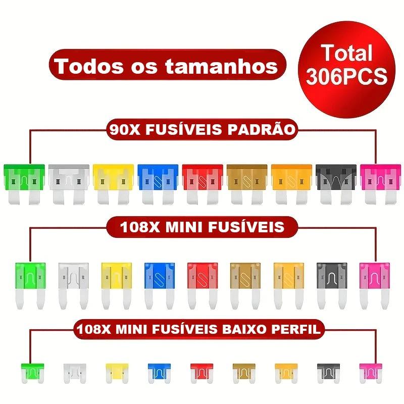 Kit Fusivel Automotivo Medio Pequeno Grande Carro Moto 306 Pcs Com Testador E Extrator
