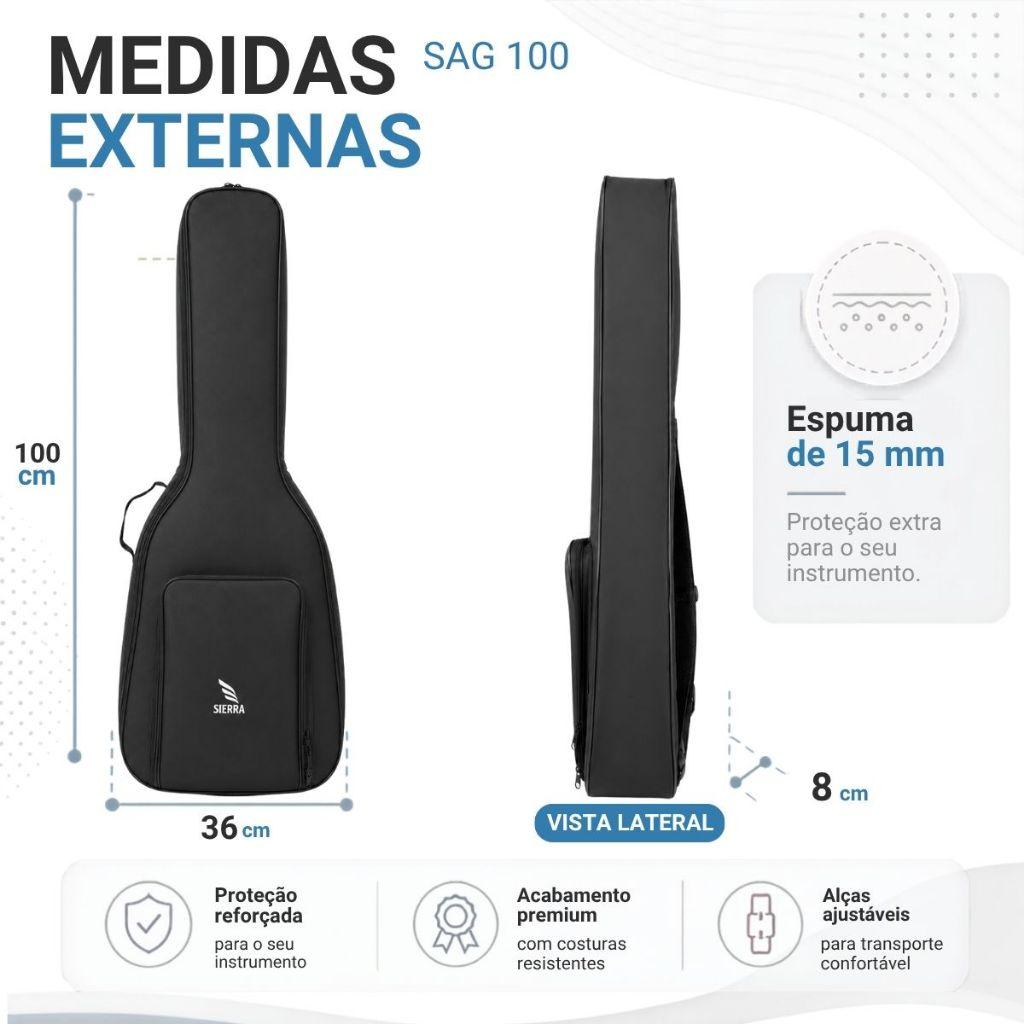 Capa Bag Violão Clássico Folk Sierra Luxo Acolchoada Premium Sag100