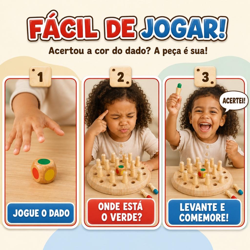 Jogo De Memória Infantil Madeira Com Dado Cores Educativo Montessori Criança Coordenação Motora E Raciocínio Kizumba