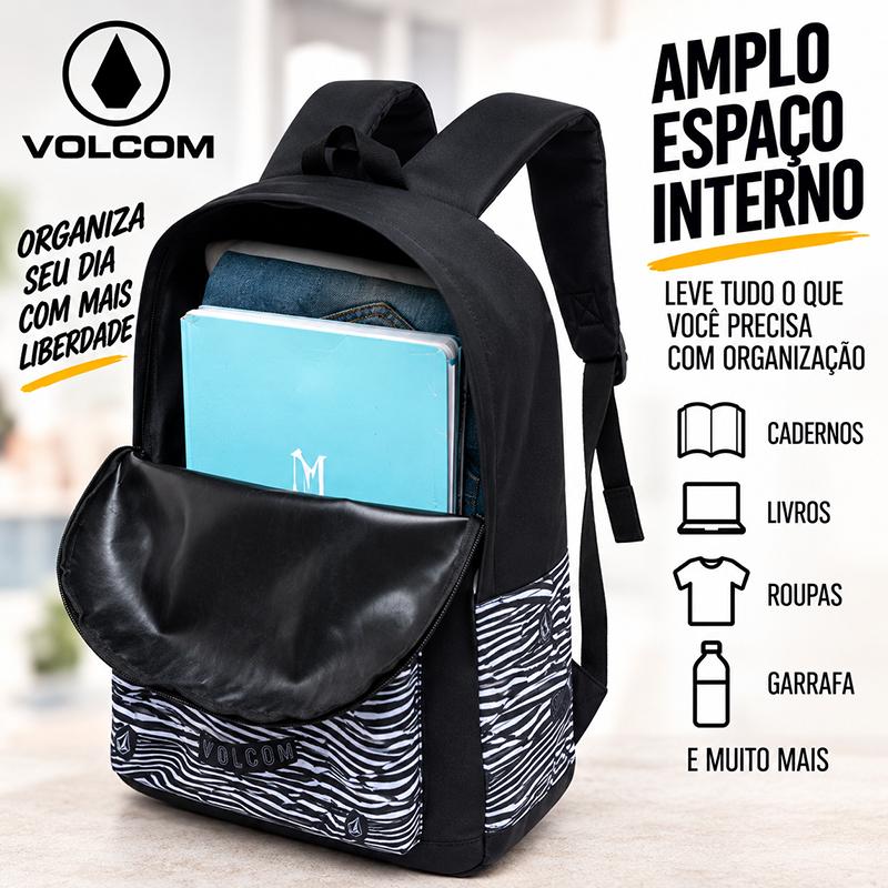 Mochila Escolar Volcom Grande Espaçosa Reforçada Com Estojo Faculdade