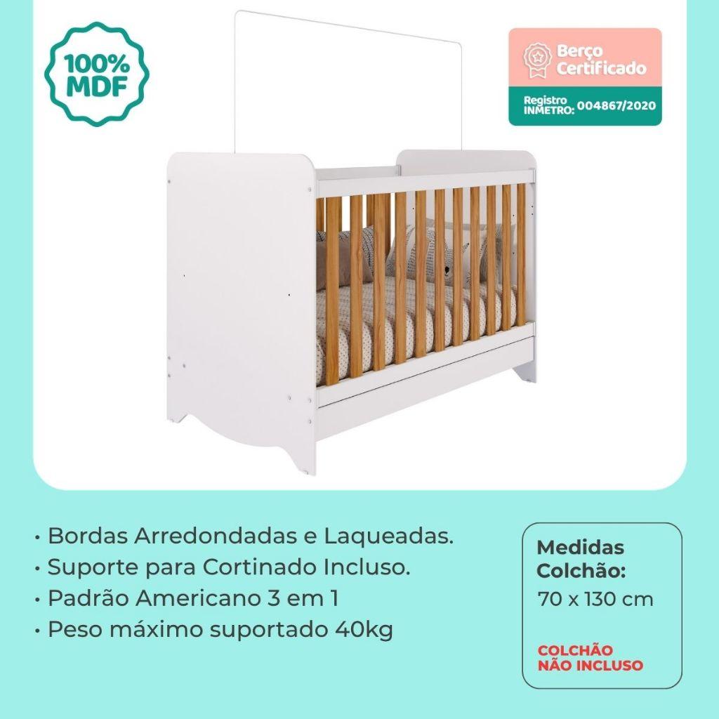 Quarto De Bebê Completo Com Berço Americano Ben 3 Em 1 Cômoda Uli 4 Gavetas 100 Mdf