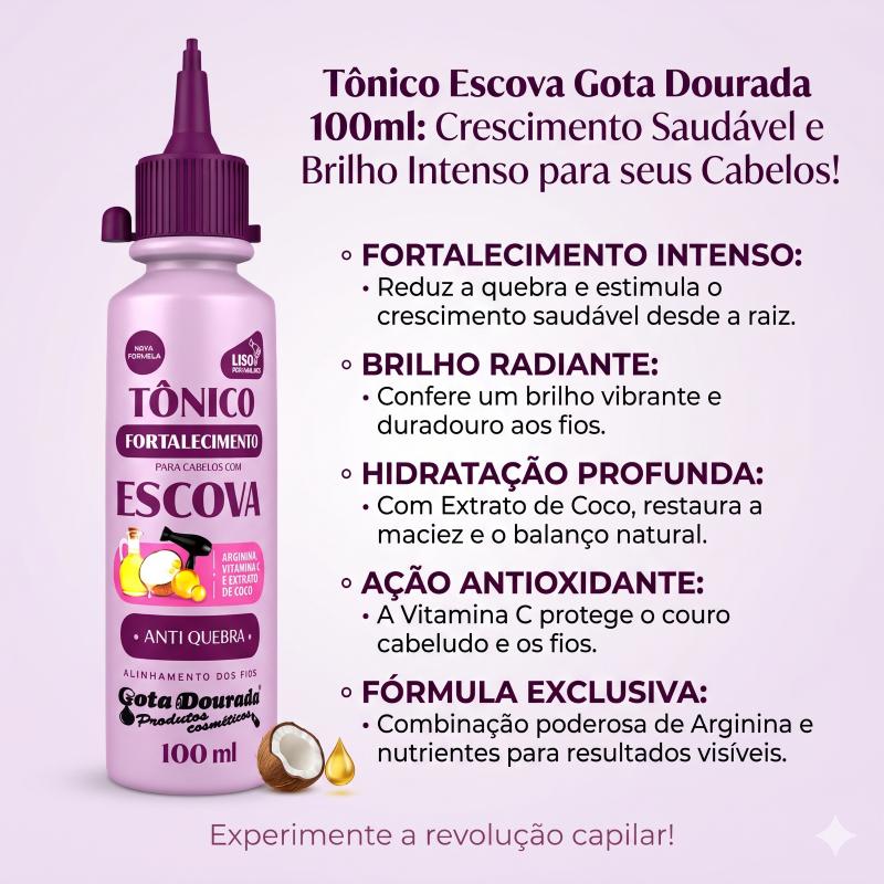 Kit 2 Tônicos Capilares Gota Dourada - Fortalecimento De Cabelos - Escova
