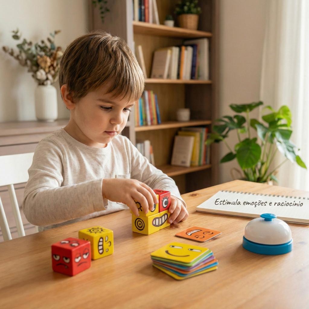 Jogo Educativo Infantil Cubo Das Emoções Duplo Com Campainha Brinquedo Recreativo