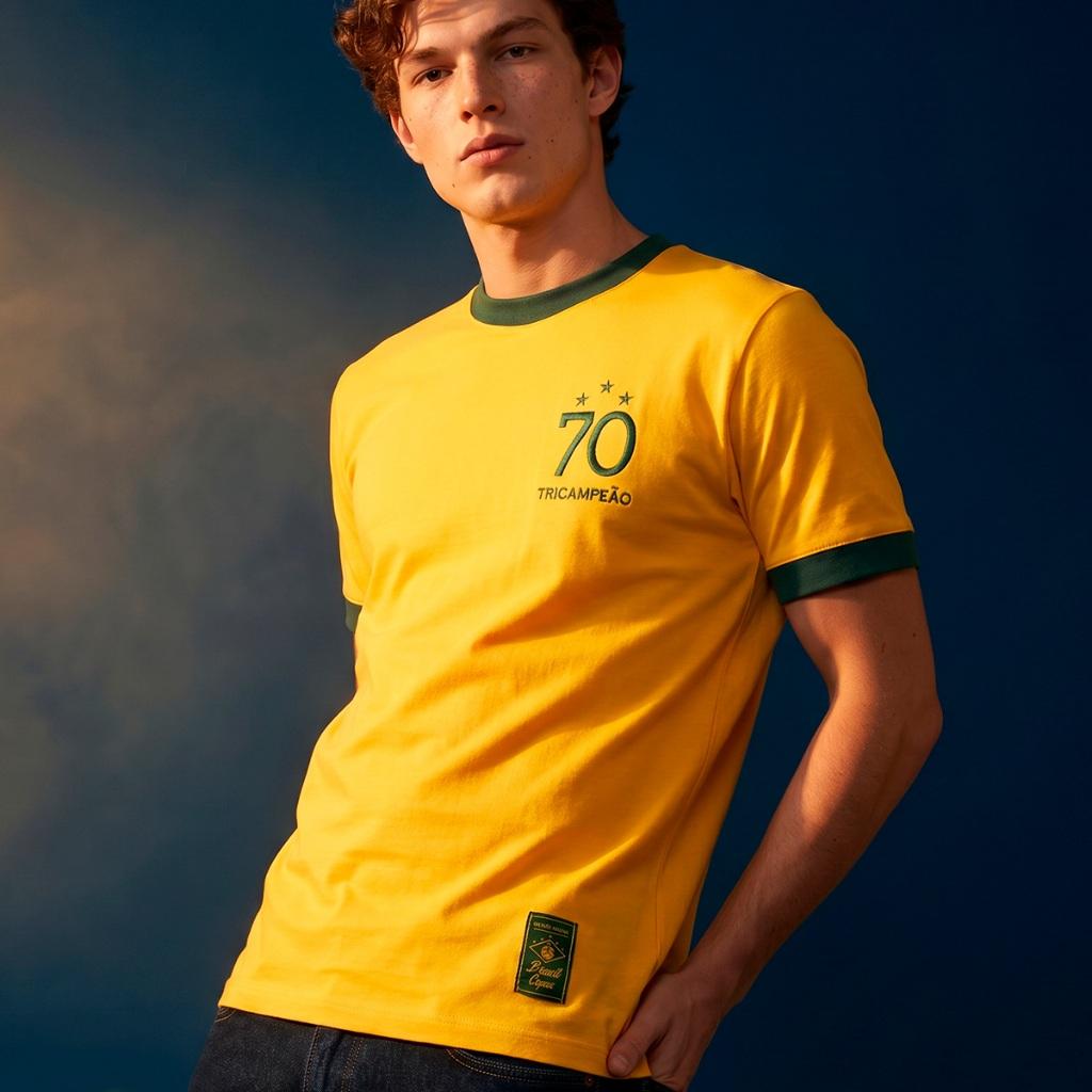 Camisa Brasil Retrô 1970 Amarelo Masculina Oficial