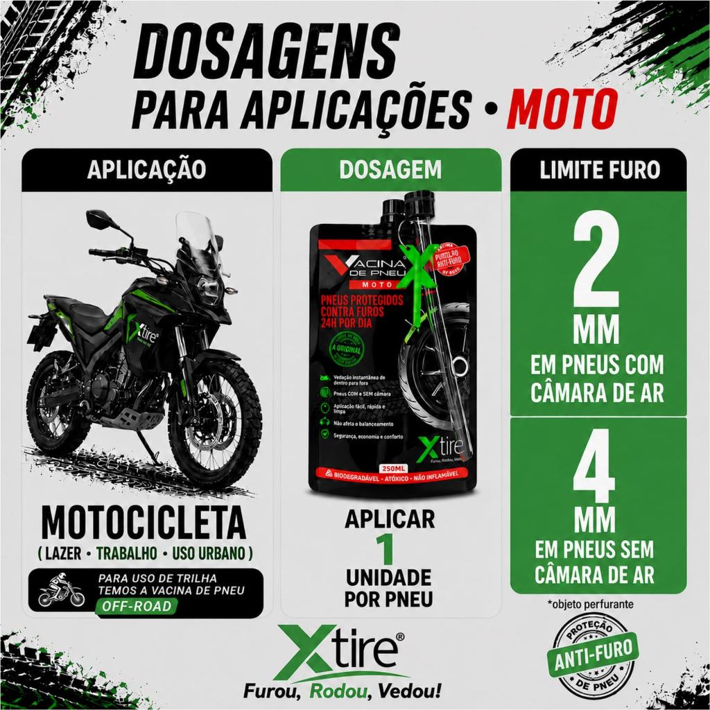 Kit 2 Unidades Vacina De Pneu Moto Xtire P/Pneus Com Câmara E Sem Câmara Selante De Pneu Antifuro