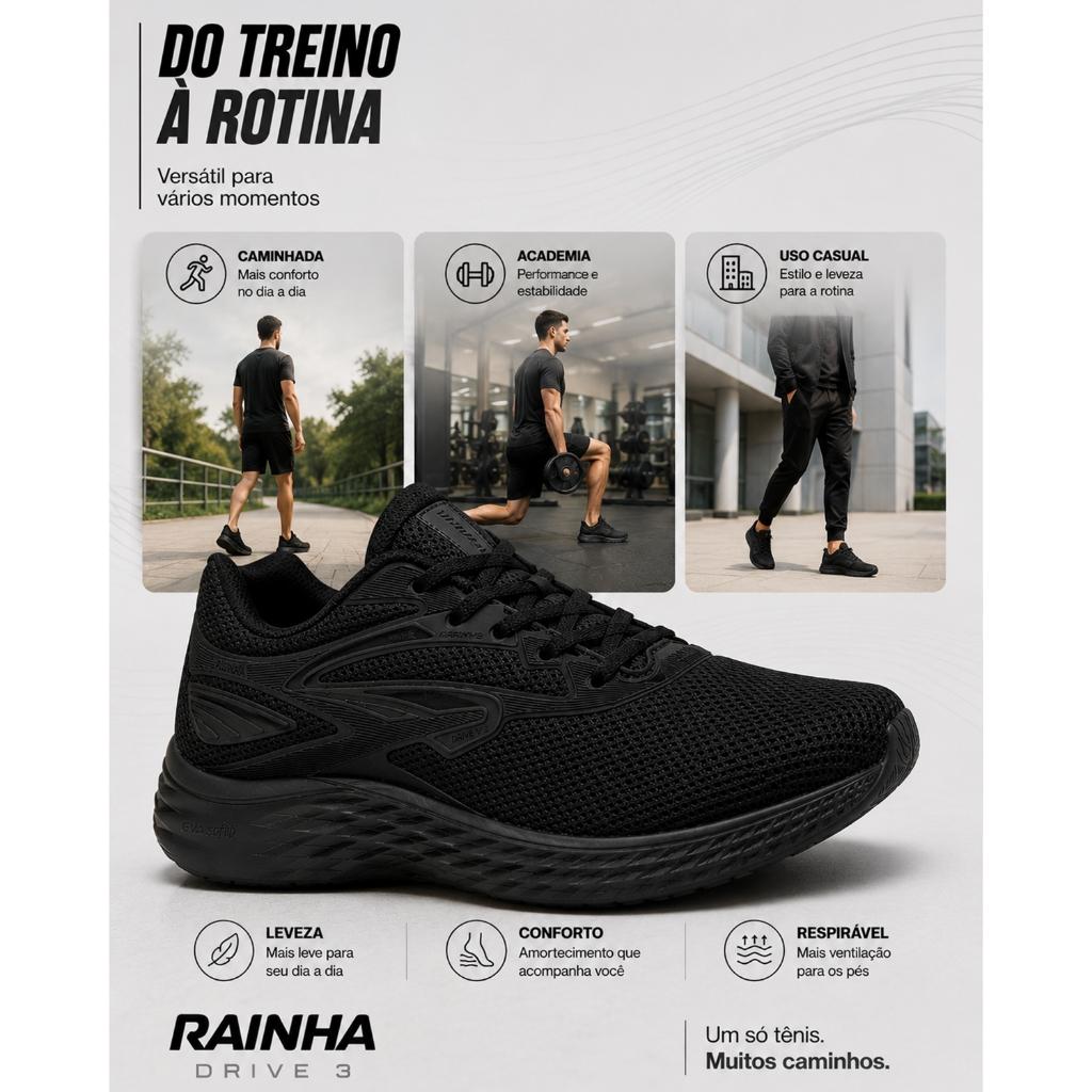 Tênis Rainha Drive Iii Masculino Feminino Academia Corrida Caminhada Fitness Treino Macio Respirável