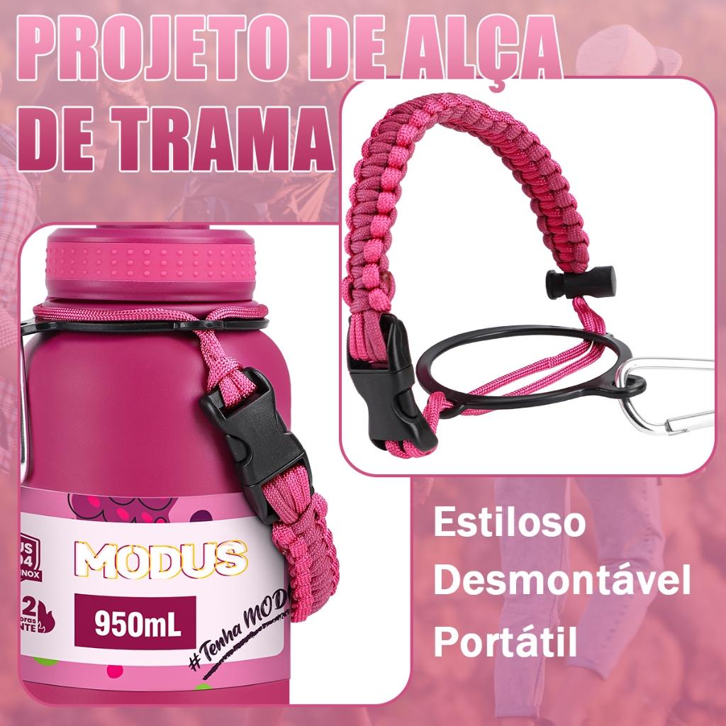 Modus Garrafa Térmica 950ml Feminina Cor Rosa Estampa Amora Com Alça De Paracord Resistente Mantém Frio E Calor