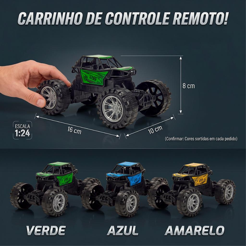 Carrinho Controle Remoto 4x4 Off Road Várias Cores Infantil 27mhz Pilha Diversão Para Família