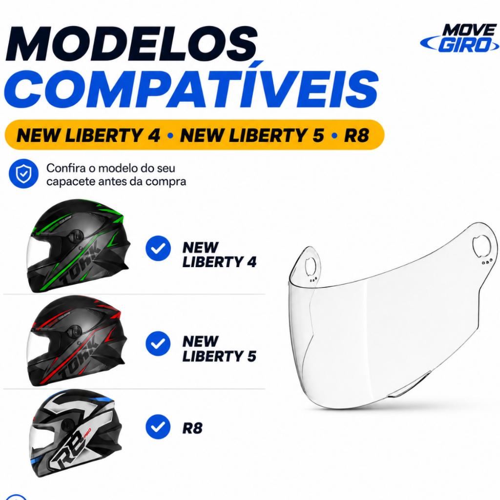 Viseira Cristal Para Capacete New Liberty 4 Liberty 5 E R8 Compatível PRO Tork