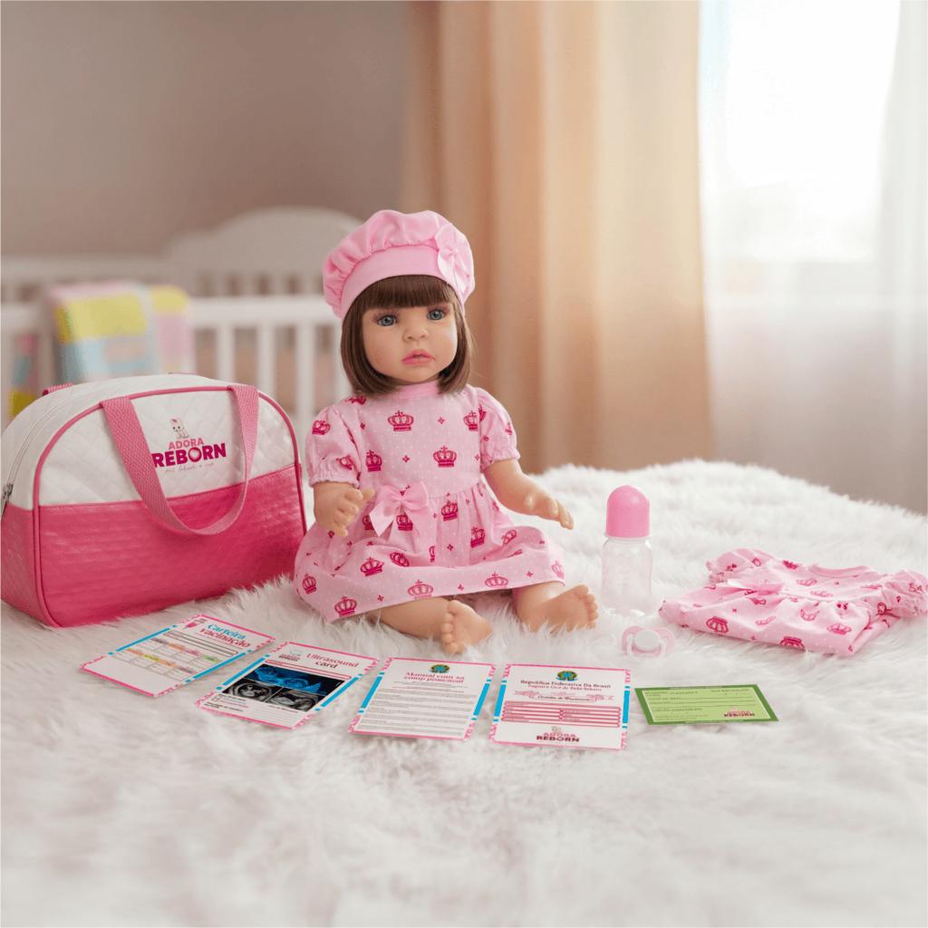 Bebê Reborn Luxo Realista De Silicone Pode Dar Banho Vestido Rosa