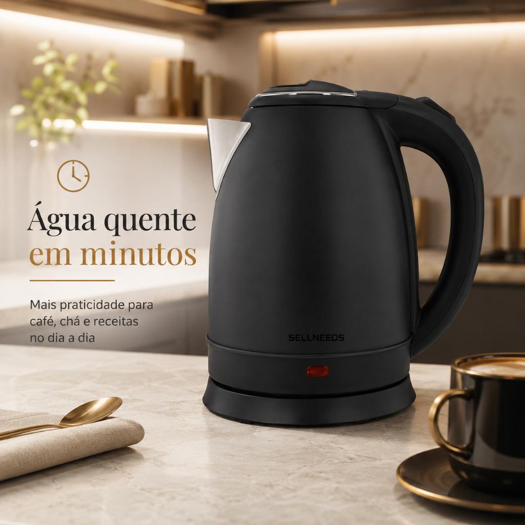Chaleira Elétrica Jarra 1.8L Café Chá Inox 110v Preto Matte
