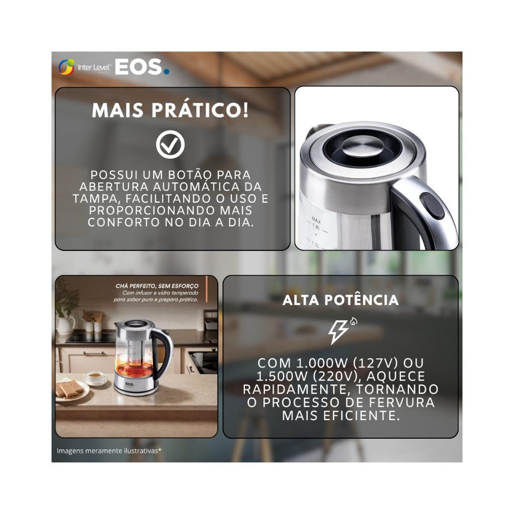 Chaleira Elétrica Ech04g Inox Glass Tea Premium Com Base Independente Eos