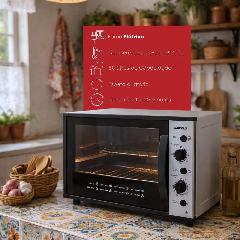 Forno Elétrico De Bancada Nardelli Smart 60 Litros Preto
