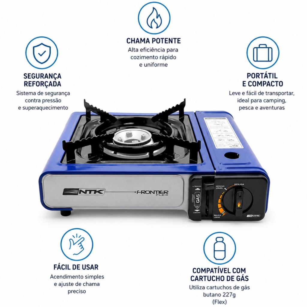 Fogareiro Portátil Frontier Com Maleta Azul Nautika