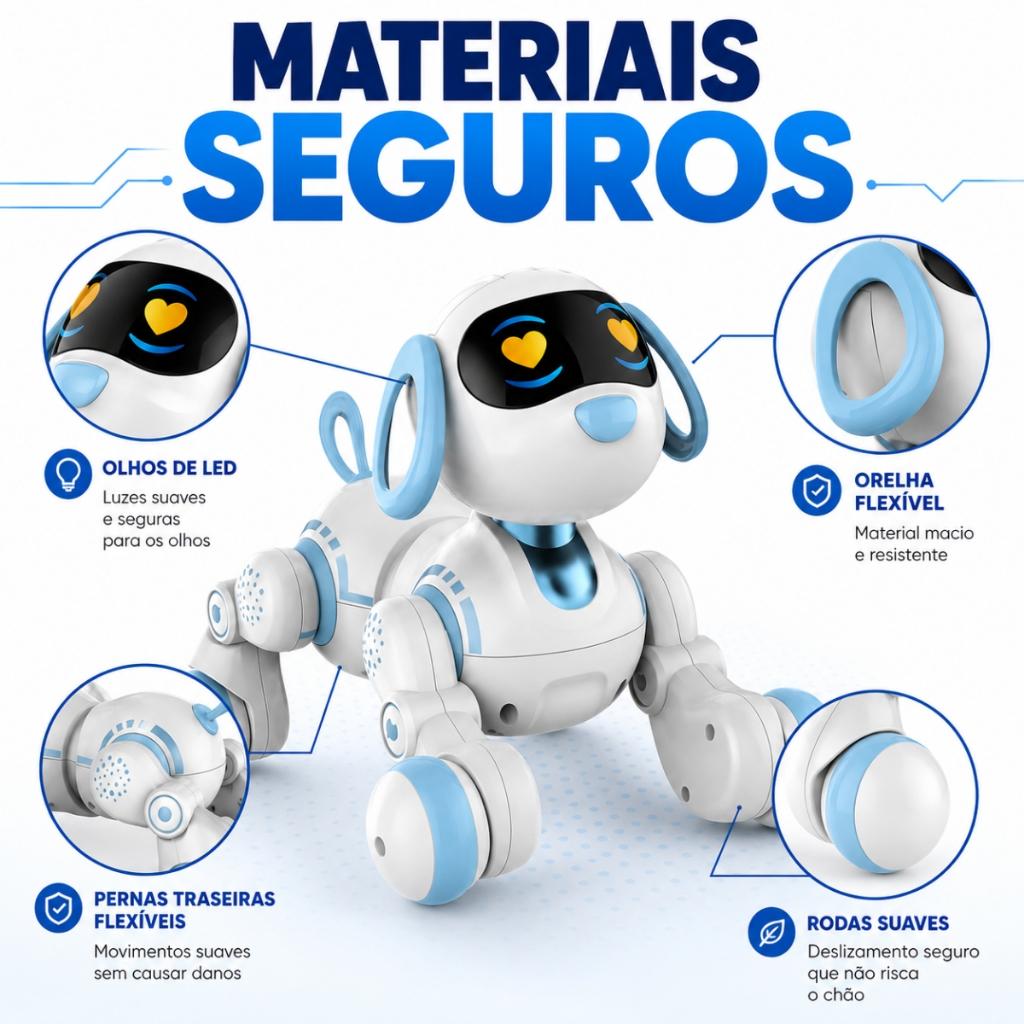 Robô Cachorro De Controle Remoto Infantil Azul Com LED - Castela