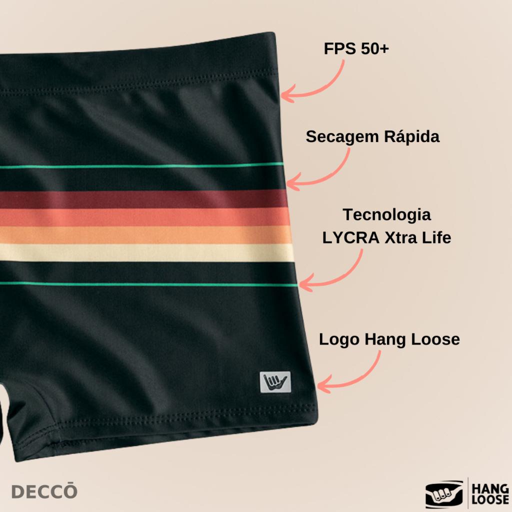 Sunga Boxer Hang Loose Adulto Com Cordão De Regulagem Forrada Estampa Listrada Moda Praia FPS 50