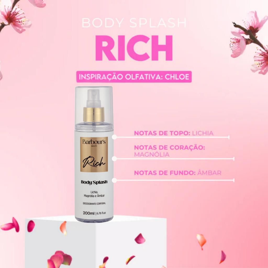 Kit Perfume Capilar 50ml E Body Splash Rich 200ml Barbour S Beauty