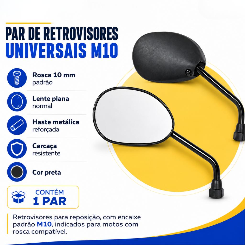 Retrovisor Biz 100/125 1999 A 2017 Par Espelho Moto Para Nxr Bros Cg Pop Rosca 10 Mm