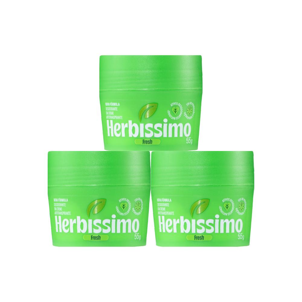 Kit Desodorante Em Creme Antitranspirante Herbíssimo Fresh 55g (3 Unidades)