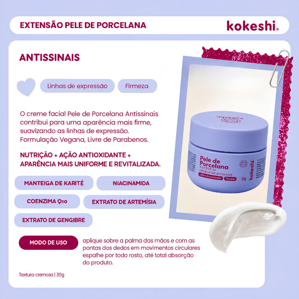 Hidratante Facial Pele De Porcelana Antissinais 30g Kokeshi