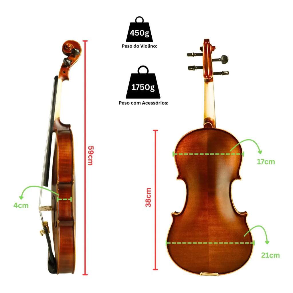 Violino Vk659 Profissional 4/4 Ajustado Por Luthier Konig Fosco Vintage Completo