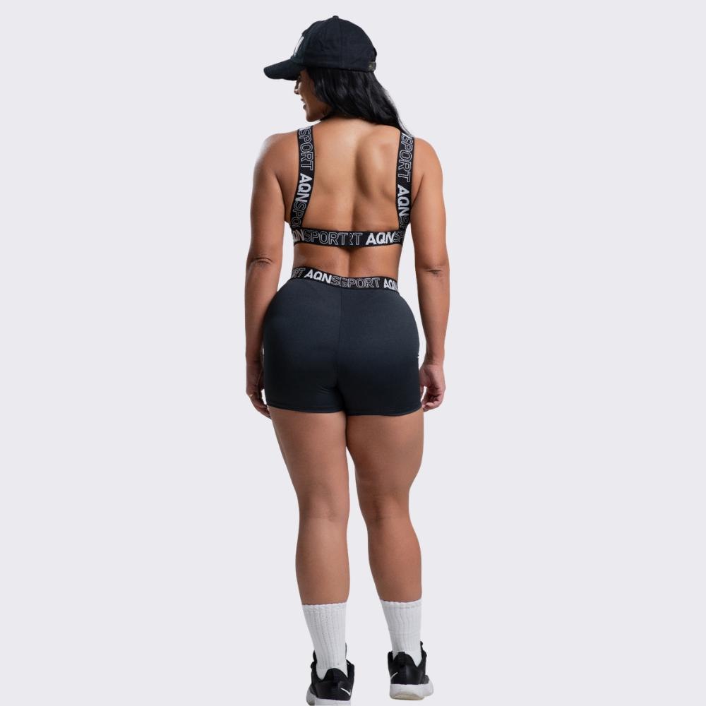 Conjunto Academia Fitness Versatily Alça Em Elástico Preto Corrida Yoga Aqn Sport