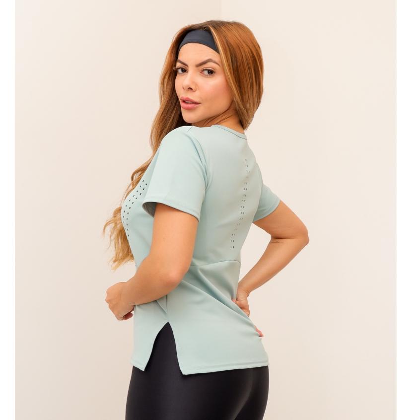 Blusa Fitness Feminina Esportiva Manga Curta Respirável Com Detalhe Vazado Academia 3RD