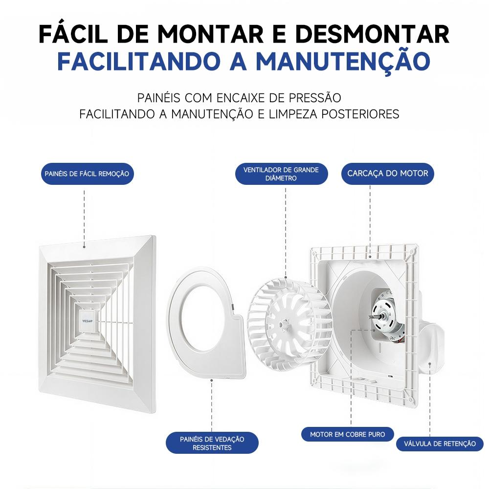 Exaustor De Teto Banheiro Parede Yesop Silencioso Bivolt 20cm/25cm Alta Vazão Motor Cobre Yesop