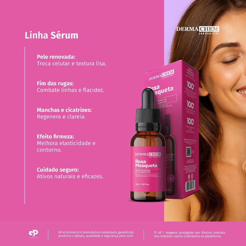 Kit 3 Sérum Facial Rosa Mosqueta 30ml Hidratação Renovação E Clareamento Da Pele Dermachem