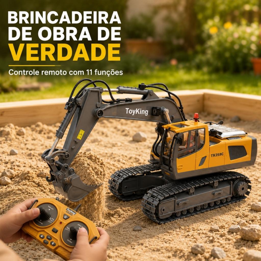 Escavadeira De Controle Remoto Trator Brinquedo De Menino Som Luz Recarregável
