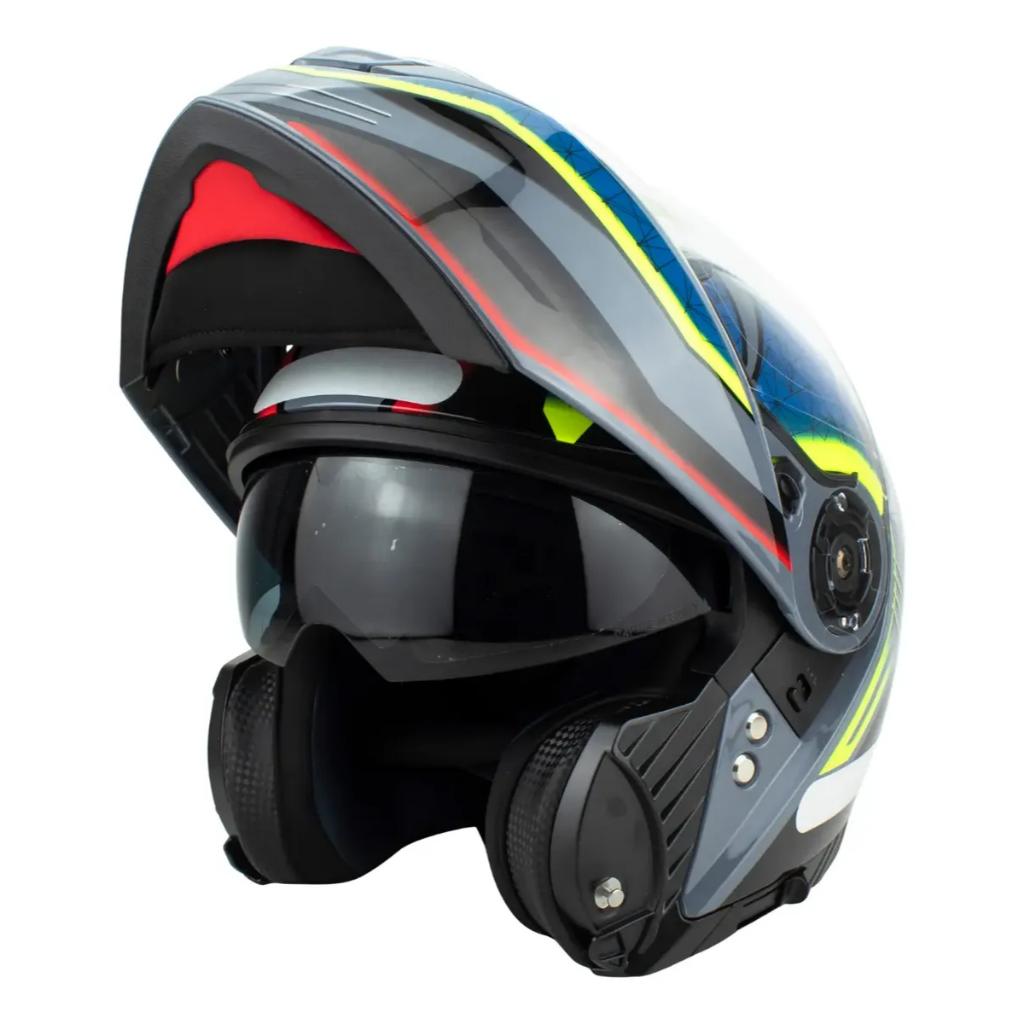 Capacete Escamoteável Helt Power Cinza Azul Brilhante 56 Com Óculos Interno Fumê